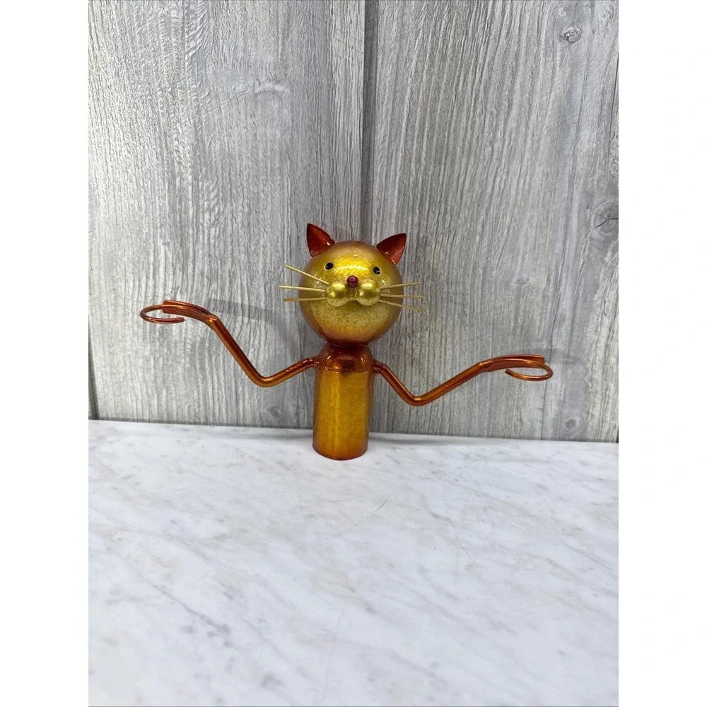 Metallic Orange Metal Cat wine bottle holder